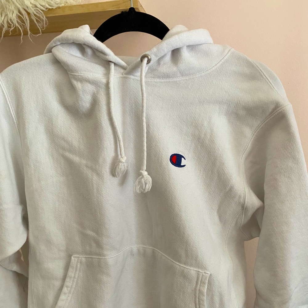 white champion reverse weave hoodie